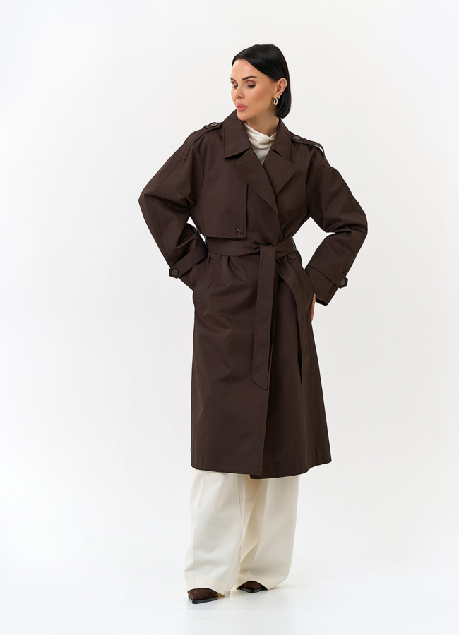 Женский плащ с поясом модель № 32820 меха малина