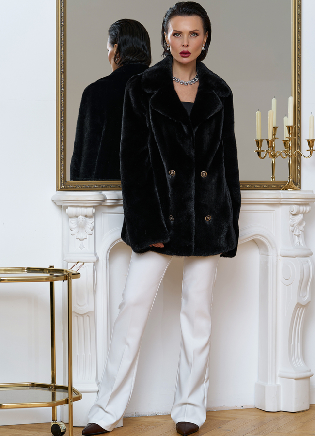 Жакет из меха норки с акцентными пуговицами модель № 32044 меха малина