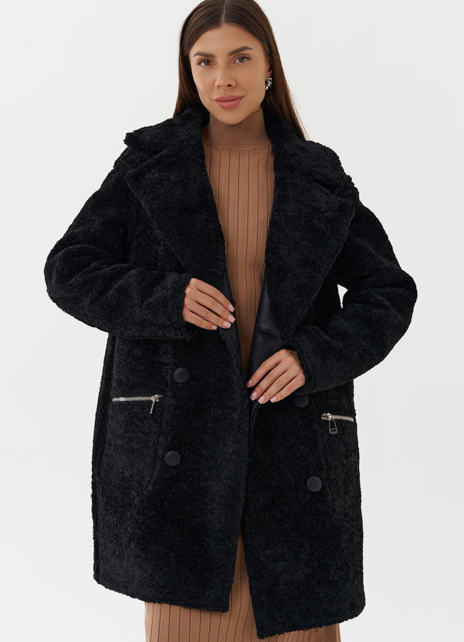 Женская двухсторонняя дубленка из эко кожи модель № 27769 универмаг малина