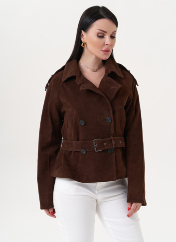 Женская куртка из замши с ремнем