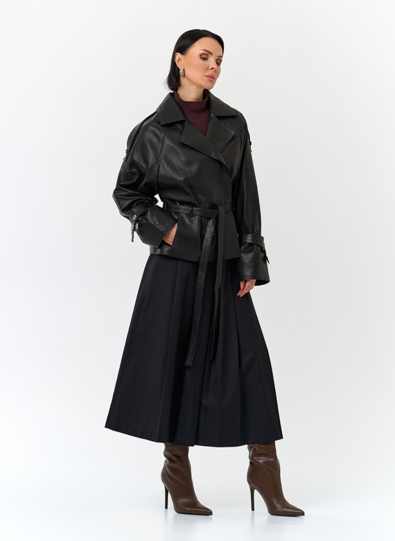 Женская куртка из натуральной кожи с поясом