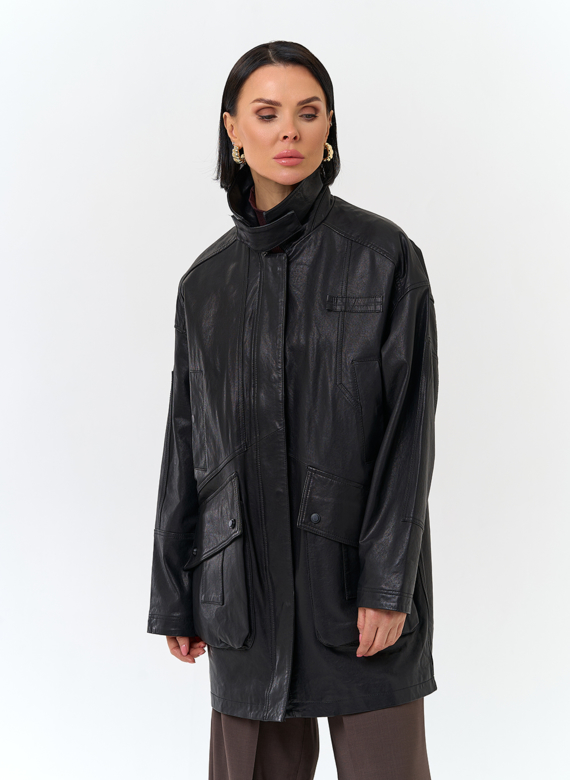 Женская удлиненная куртка из натуральной кожи