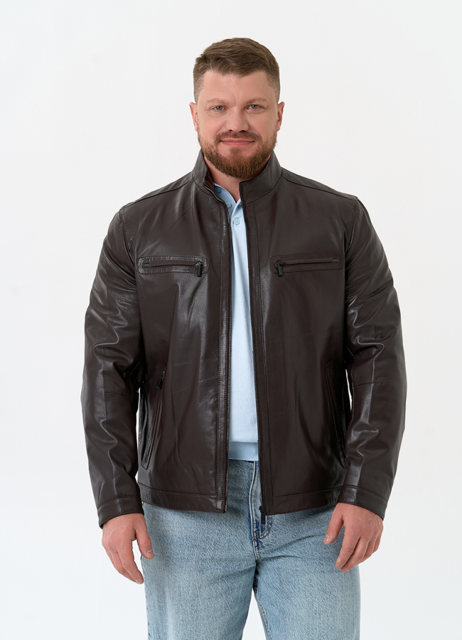 Мужская куртка из натуральной кожи модель № 32712 меха малина