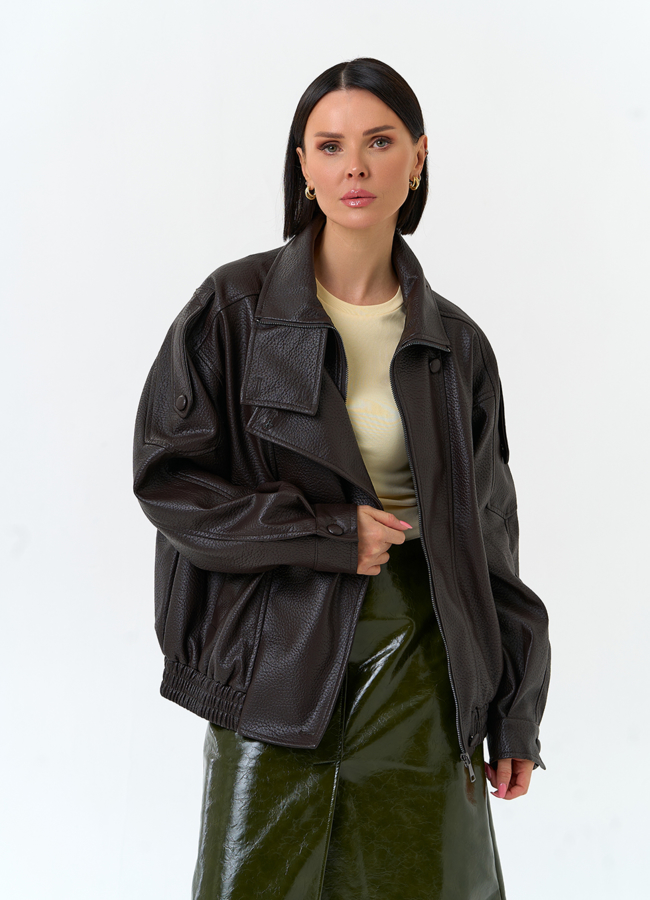 Женская куртка из эко кожи с воротником стойкой модель № 33144 универмаг малина