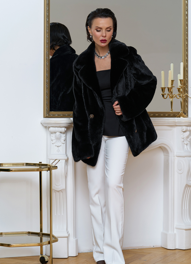 фото Жакет из меха норки с акцентными пуговицами модель № 32044