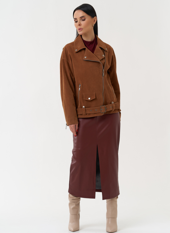 Куртка косуха из эко замши коричневого цвета