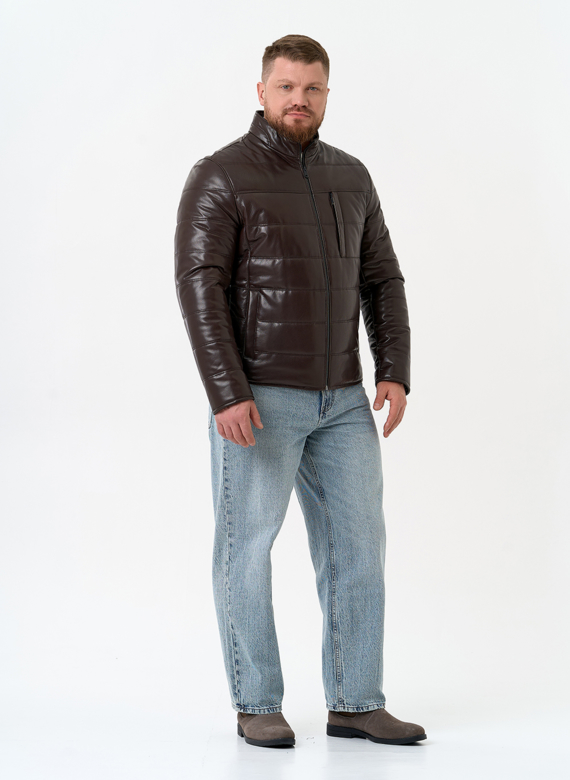 Мужская куртка из натуральной кожи с воротником стойкой