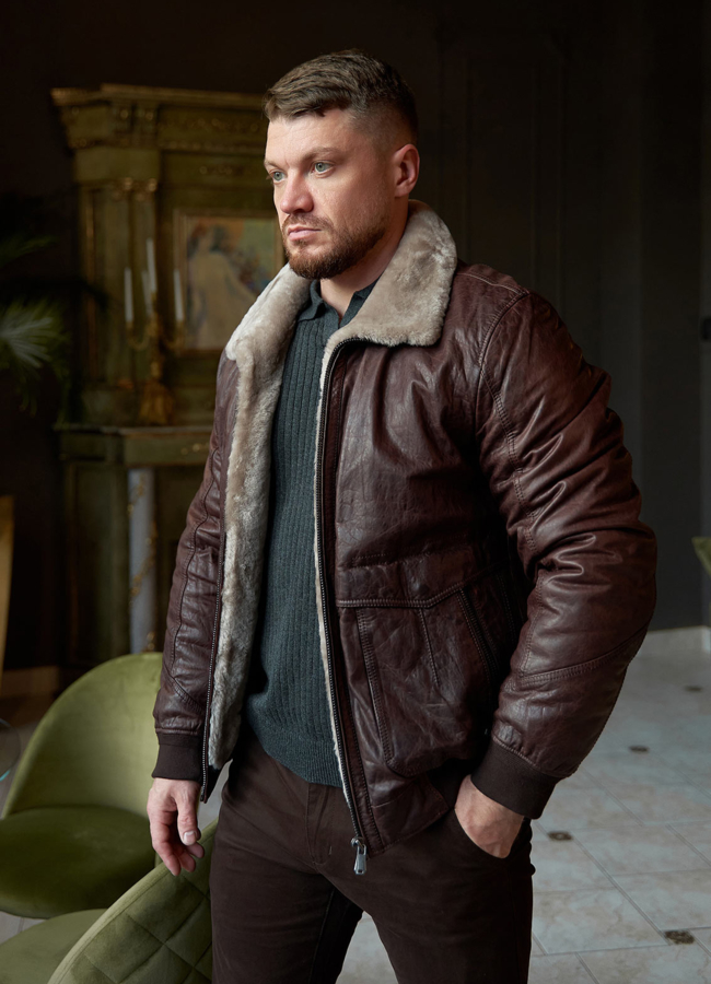 фото Утепленная куртка из натуральной кожи модель № 25641