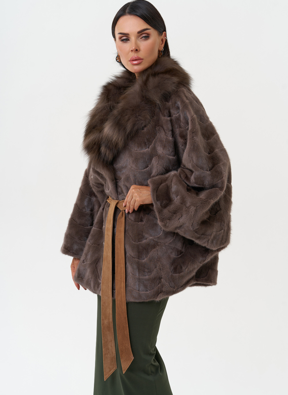 Норковая шуба с отделкой из лисы